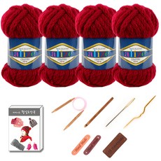 마마니트 알리제 컨트리 뜨개실 4p 목도리 diy 세트, 390 Cherry, 1세트
