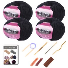 마마니트 하프 목도리털실 4p DIY 세트, 015 검정, 1세트