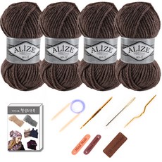alize Maxi系列編織毛線 4捆+編織工具組, 240棕色, 1套