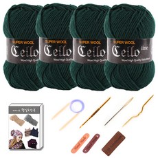 마마니트 첼로 목도리털실 4p DIY 세트, 909 다크그린, 1세트