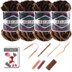 마마니트 패션 털실 4볼 목도리 DIY 세트, 5574 브라운혼합, 1세트