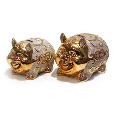 Hana Shop 金色快樂豬存錢罐飾品 2p 套組 882 1 2, 金子, 1套