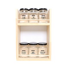 핸드팩토리 양념통 사각 스몰 블랙캡 6p + 2단 양념통 우드선반 중 + 모던라인 라벨, 1세트, 3종