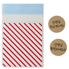 黏貼式條紋包裝袋 紅色 100入+韓文字包裝貼紙 牛皮紙色 100入, 1套