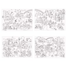 Mellow Big Drawing DIY著色海報 夢想村莊 4種組, 混色