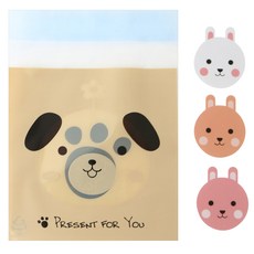 小狗圖案包裝袋 100入+兔子造型貼紙 100入, 1套