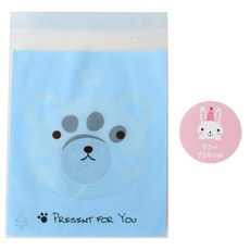 小熊印花黏貼包裝袋 100入+兔子圓形貼紙 100入, 1套