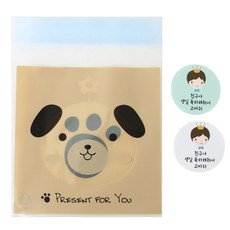 Hwangssinaedosirak 自黏動物袋 狗狗 50p + 皇冠男孩貼紙 50p, 1套
