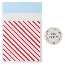 Hwangssinaedosirak 自黏條紋袋 紅色 100p + 圓形花朵老師謝謝您貼紙 100p, 1套