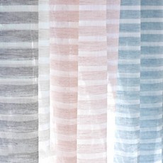 BAZAAR 亞麻風格條紋穿孔式窗簾, 粉紅色