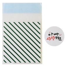 斜紋餅乾包裝袋 綠色 100入+感謝爸爸文字印花長條貼紙 100入, 1套