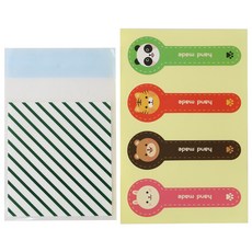 綠色條紋包裝袋 100入+動物圖案印花貼紙 100入, 1套