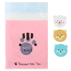 Hwangssinaedosirak 黏貼式動物包裝袋 貓 100入+熊貼紙 100入, 1套