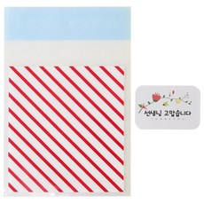 自黏條紋包裝袋 紅色 100入+貼紙 花朵 100入, 1套