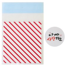 황씨네도시락 접착 스트라이프 봉투 레드 100p + 스티커 아빠 사랑해요 100p, 1세트