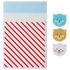 Hwangssinaedosirak 黏貼式條紋袋 紅色 100入 + 熊貼紙 100入, 1套