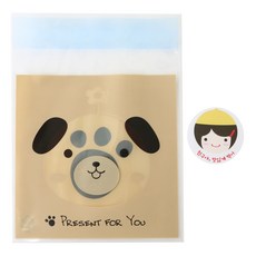 Hwangssinaedosirak 自黏動物包裝袋 狗狗 100入 + 黃色帽子女孩貼紙 100入, 1套