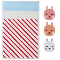 Hwangssinaedosirak 自黏條紋袋 紅色 100入 + 兔子貼紙 100入, 1套
