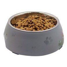 슈퍼식스 반려동물 강아지발자국 멜라민 그릇, 회색, 1개