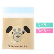 Hwangssinaedosirak 黏貼式動物包裝袋 小狗 100入+感謝手寫字粉色貼紙 50入+薄荷色 50入, 1套