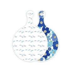 Roem Design 雙面圓形上菜砧板 粉彩魚群, 碧青色花朵, 1個