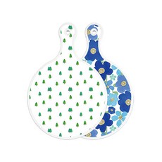 Roem Design 雙面圓形上菜砧板 松樹藝術圖案, 碧青色花朵, 1個