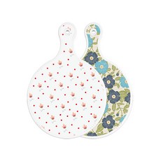 로엠디자인 雙面設計圓形上菜砧板 紅黃色花朵, 紫黃色花朵, 1個