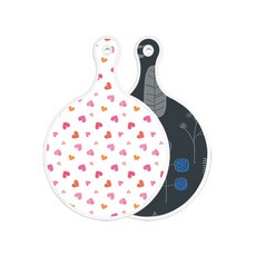 Roem Design 雙面圓形上菜板 淡粉紅色Love, 深藍色木紋線條, 1個