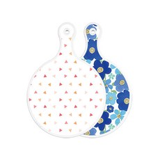 Roem Design 雙面圓形上菜砧板 杏黃色三角圖案, 壁藍色花朵, 1個