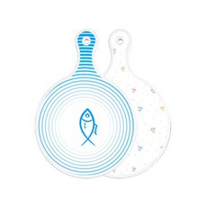 Roem Design 雙面圓形上菜砧板 魚紋藍, 線條愛心, 1個