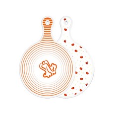 Roem Design 雙面圓形上菜砧板 白菜線條橘, 緋紅蘋果圖案, 1個