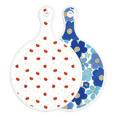Roem Design 雙面圓形上菜砧板 大紅蘋果圖案, 青瓷花朵, 1個