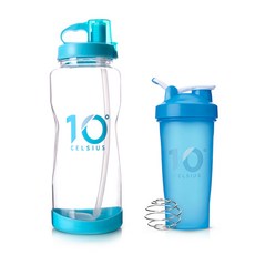 10º CELSIUS 吸管桶2L+攪拌搖瓶600ml, 法國藍+花薄荷