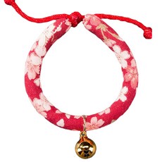 슈퍼식스 고양이 방울 목걸이 금색방울 L, 빨간바탕 + 분홍매화, 1개