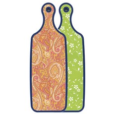 Roem Design 藍色版雙面上菜用砧板 線條花卉綠, 紅黃色線條藝術, 1個