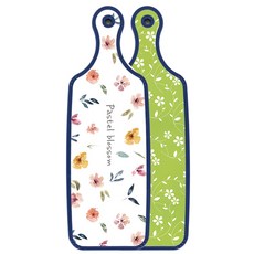 Roem Design 藍色版 雙面料理砧板 線條花朵綠, 粉彩花朵圖案, 1個