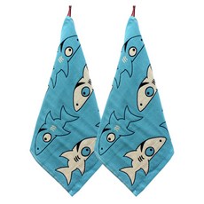 H 地面雙面環形手巾鯊魚朋友 35 x 35cm, 藍色, 2件
