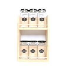 hand FACTORY 方形調料罐 L號 黑蓋 6入+2層收納木架+分類標籤貼, 1套, 3種
