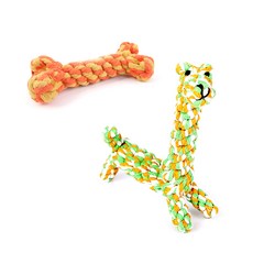 Dog-i 狗狗玩具 長頸鹿造型棉繩玩具 + 骨頭造型棉繩玩具, 隨機出貨, 1套