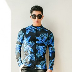 趣味情侶 男款 A224 拉鍊防磨上衣 海灘裝, 藍色