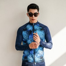 TUBE TREE 趣味情侶 男款 A222 拉鍊防磨衣 上衣 海灘裝, 海軍藍