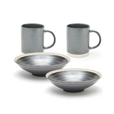 소일베이커 브런치 식기세트 4p, 블랙, 샐러드볼 2p + 머그 2p