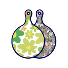 Roem Design Blue Edition 雙面圓形上菜砧板 floral 迎春花, 墨綠色花園花朵, 1個