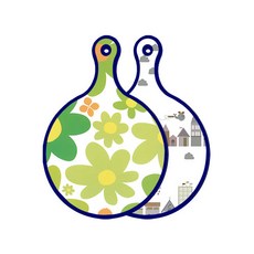 Roem Design Blue Edition 雙面設計圓形上菜砧板 floral迎春花, 城市剪貼畫, 1個