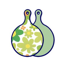 Roem Design Blue Edition 雙面圓形上菜砧板 floral 迎春花, 綠色格紋, 1個