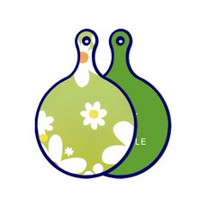 Roem Design 藍色版雙面圓形托盤砧板 floral design 白色連翹花, 蔬菜綠, 1個