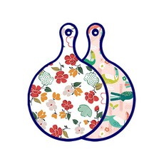 Roem Design Blue Edition 雙面設計圓形上菜砧板 floral 木蘭花圖案, 八哥鳥粉紅色, 1個