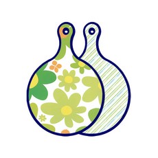 Roem Design Blue Edition 雙面圓形上菜砧板 floral 迎春花, 藍白色斜紋, 1個