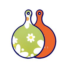 Roem Design 藍色版雙面圓形托盤砧板 floral design 白色連翹花, 泡菜橘, 1個