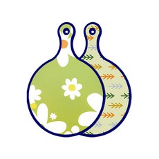 Roem Design 藍色版雙面圓形托盤砧板 floral design 白色連翹花, 松樹梔子色, 1個